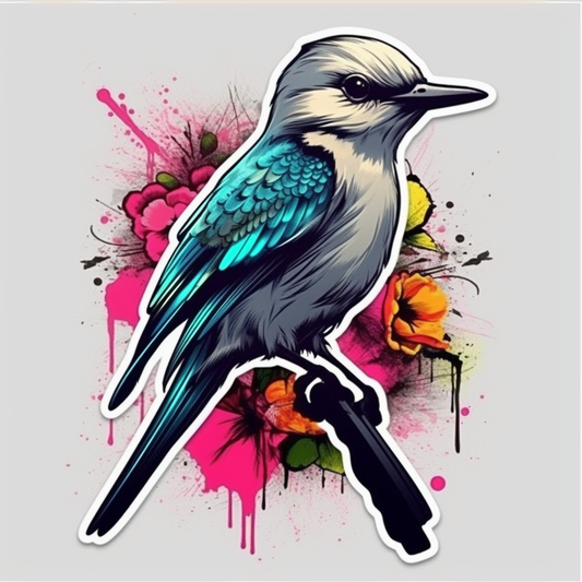 Oklahoma Scissor-tailed Flycatcher bird Oklahoma Rose flower  Vinyl Decal Sticker for Car, Laptop, Tumbler and more # 009278