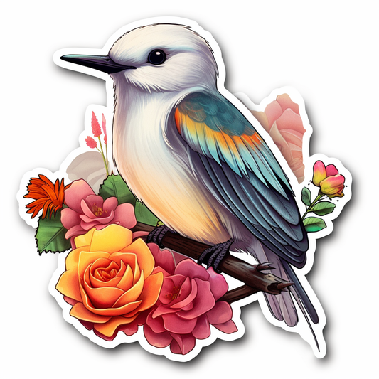 Oklahoma Scissor-tailed Flycatcher bird Oklahoma Rose flower  Vinyl Decal Sticker for Car, Laptop, Tumbler and more # 009236