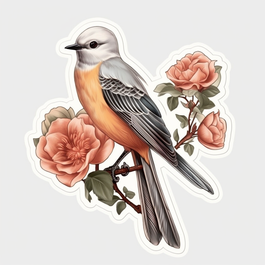 Oklahoma Scissor-tailed Flycatcher bird Oklahoma Rose flower  Vinyl Decal Sticker for Car, Laptop, Tumbler and more # 009210