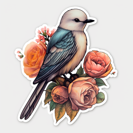 Oklahoma Scissor-tailed Flycatcher bird Oklahoma Rose flower  Vinyl Decal Sticker for Car, Laptop, Tumbler and more # 009172