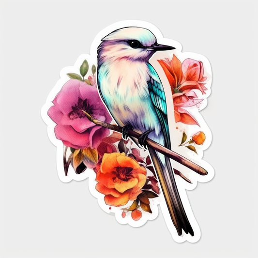 Oklahoma Scissor-tailed Flycatcher bird Oklahoma Rose flower  Vinyl Decal Sticker for Car, Laptop, Tumbler and more # 009284