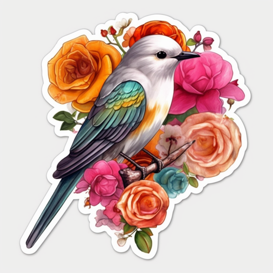 Oklahoma Scissor-tailed Flycatcher bird Oklahoma Rose flower  Vinyl Decal Sticker for Car, Laptop, Tumbler and more # 009222