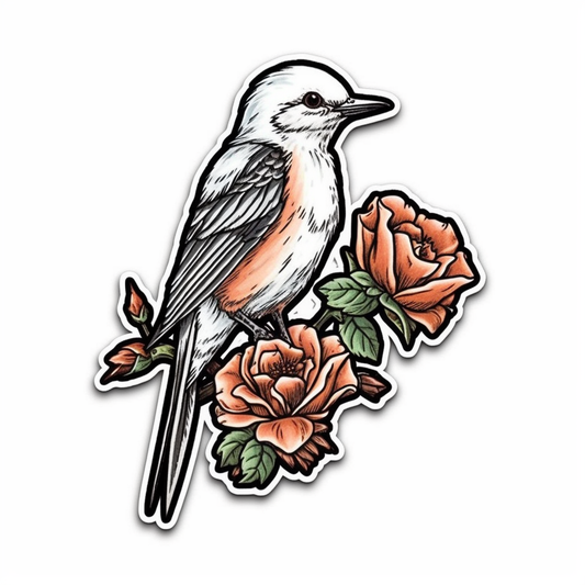 Oklahoma Scissor-tailed Flycatcher bird Oklahoma Rose flower  Vinyl Decal Sticker for Car, Laptop, Tumbler and more # 009226