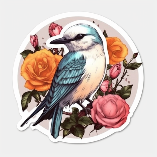 Oklahoma Scissor-tailed Flycatcher bird Oklahoma Rose flower  Vinyl Decal Sticker for Car, Laptop, Tumbler and more # 009196