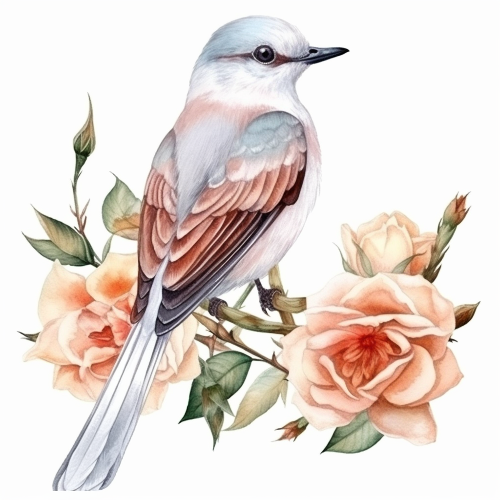 Oklahoma Scissor-tailed Flycatcher bird Oklahoma Rose flower  Vinyl Decal Sticker for Car, Laptop, Tumbler and more # 009257