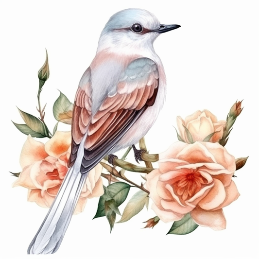 Oklahoma Scissor-tailed Flycatcher bird Oklahoma Rose flower  Vinyl Decal Sticker for Car, Laptop, Tumbler and more # 009257
