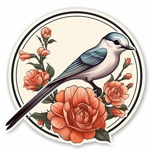Oklahoma Scissor-tailed Flycatcher bird Oklahoma Rose flower  Vinyl Decal Sticker for Car, Laptop, Tumbler and more # 009243