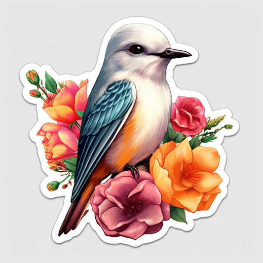 Oklahoma Scissor-tailed Flycatcher bird Oklahoma Rose flower  Vinyl Decal Sticker for Car, Laptop, Tumbler and more # 009212