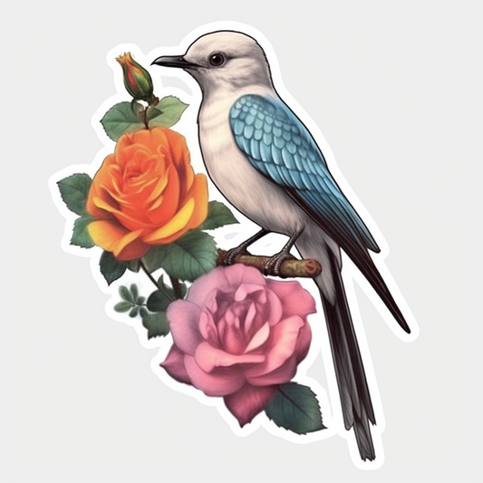 Oklahoma Scissor-tailed Flycatcher bird Oklahoma Rose flower  Vinyl Decal Sticker for Car, Laptop, Tumbler and more # 009246