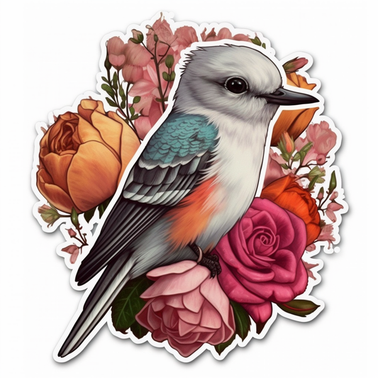 Oklahoma Scissor-tailed Flycatcher bird Oklahoma Rose flower  Vinyl Decal Sticker for Car, Laptop, Tumbler and more # 009192