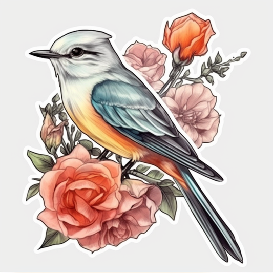 Oklahoma Scissor-tailed Flycatcher bird Oklahoma Rose flower  Vinyl Decal Sticker for Car, Laptop, Tumbler and more # 009141