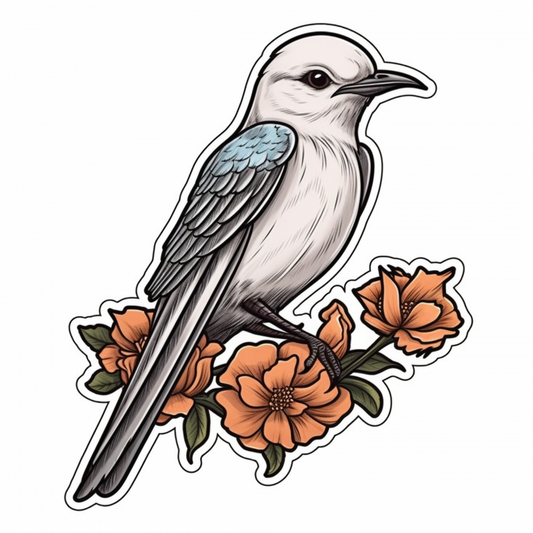 Oklahoma Scissor-tailed Flycatcher bird Oklahoma Rose flower  Vinyl Decal Sticker for Car, Laptop, Tumbler and more # 009283