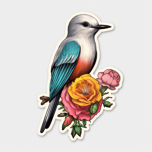 Oklahoma Scissor-tailed Flycatcher bird Oklahoma Rose flower  Vinyl Decal Sticker for Car, Laptop, Tumbler and more # 009248