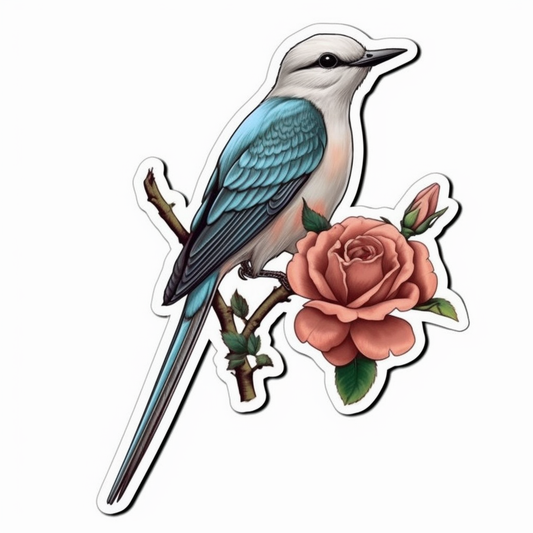 Oklahoma Scissor-tailed Flycatcher bird Oklahoma Rose flower  Vinyl Decal Sticker for Car, Laptop, Tumbler and more # 009181