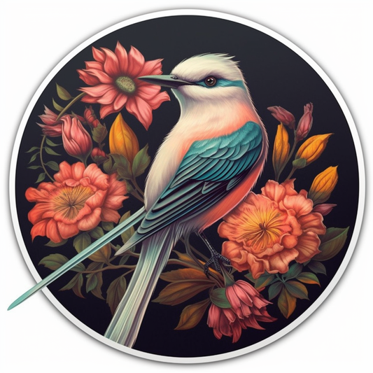 Oklahoma Scissor-tailed Flycatcher bird Oklahoma Rose flower  Vinyl Decal Sticker for Car, Laptop, Tumbler and more # 009220