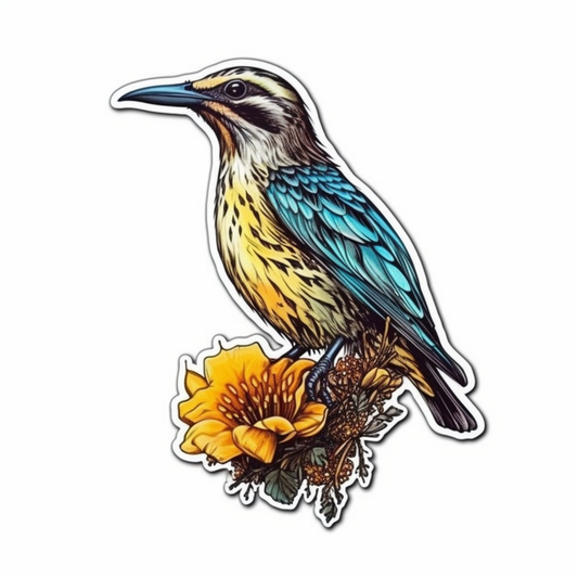 Montana Western Meadowlark bird Bitterroot flower  Vinyl Decal Sticker for Car, Laptop, Tumbler and more # 008685