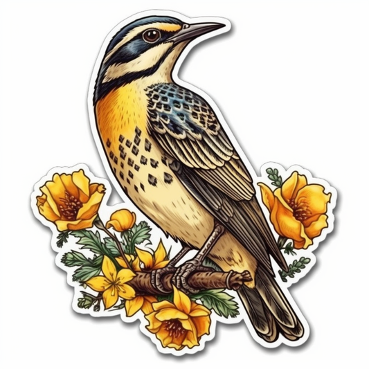 Montana Western Meadowlark bird Bitterroot flower  Vinyl Decal Sticker for Car, Laptop, Tumbler and more # 008769