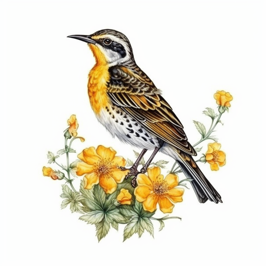 Montana Western Meadowlark bird Bitterroot flower  Vinyl Decal Sticker for Car, Laptop, Tumbler and more # 008690