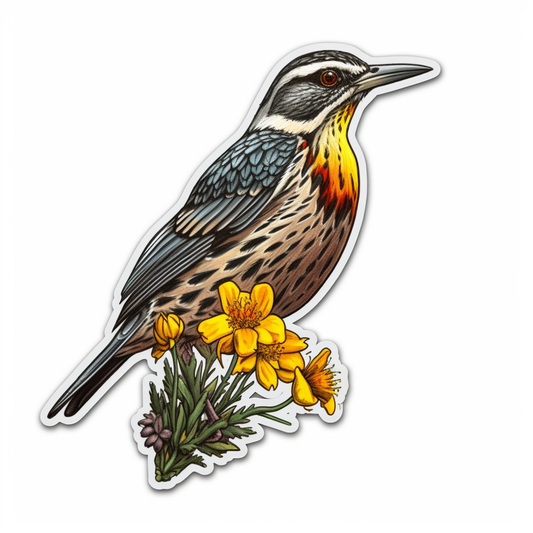 Montana Western Meadowlark bird Bitterroot flower  Vinyl Decal Sticker for Car, Laptop, Tumbler and more # 008693
