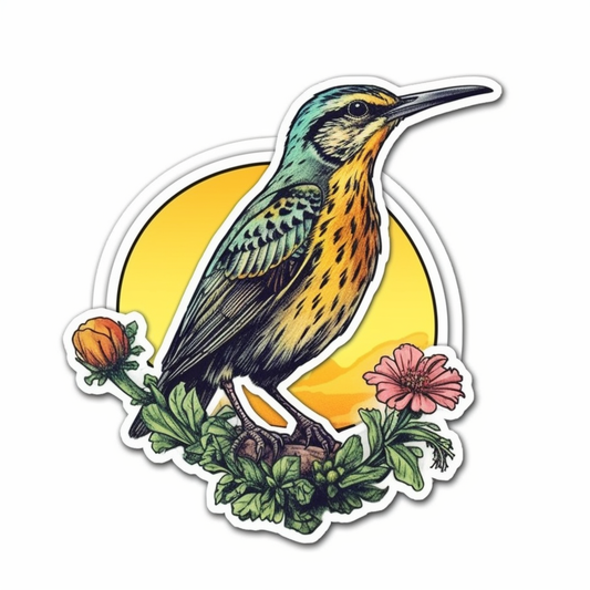 Montana Western Meadowlark bird Bitterroot flower  Vinyl Decal Sticker for Car, Laptop, Tumbler and more # 008730