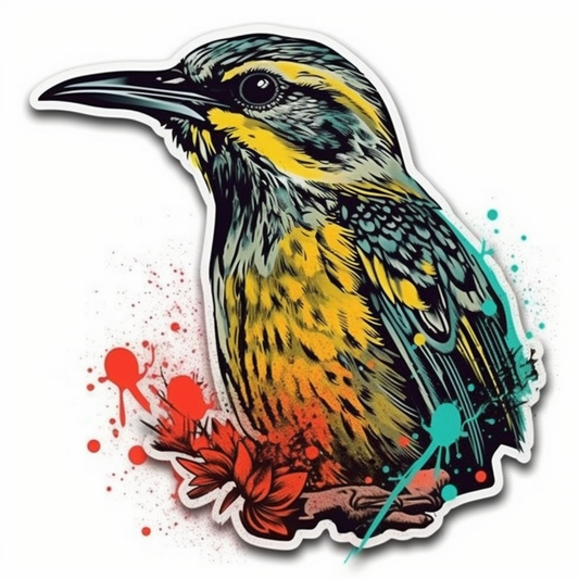 Montana Western Meadowlark bird Bitterroot flower  Vinyl Decal Sticker for Car, Laptop, Tumbler and more # 008749