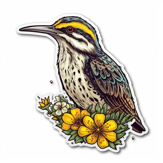 Montana Western Meadowlark bird Bitterroot flower  Vinyl Decal Sticker for Car, Laptop, Tumbler and more # 008694