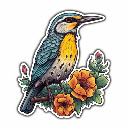 Montana Western Meadowlark bird Bitterroot flower  Vinyl Decal Sticker for Car, Laptop, Tumbler and more # 008712