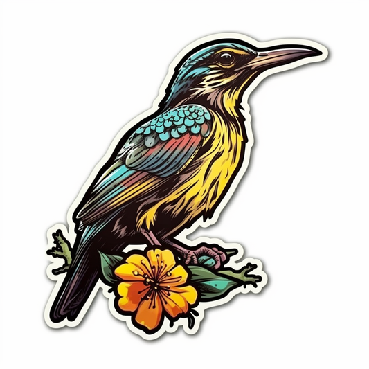 Montana Western Meadowlark bird Bitterroot flower  Vinyl Decal Sticker for Car, Laptop, Tumbler and more # 008713