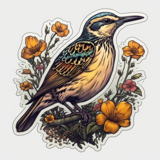 Montana Western Meadowlark bird Bitterroot flower  Vinyl Decal Sticker for Car, Laptop, Tumbler and more # 008780