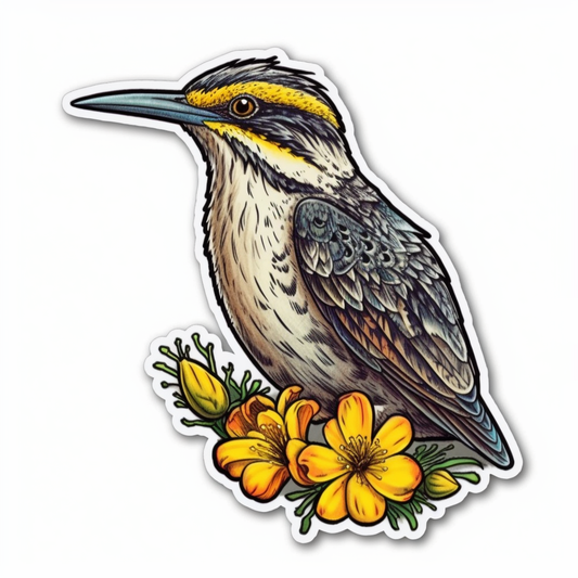 Montana Western Meadowlark bird Bitterroot flower  Vinyl Decal Sticker for Car, Laptop, Tumbler and more # 008792
