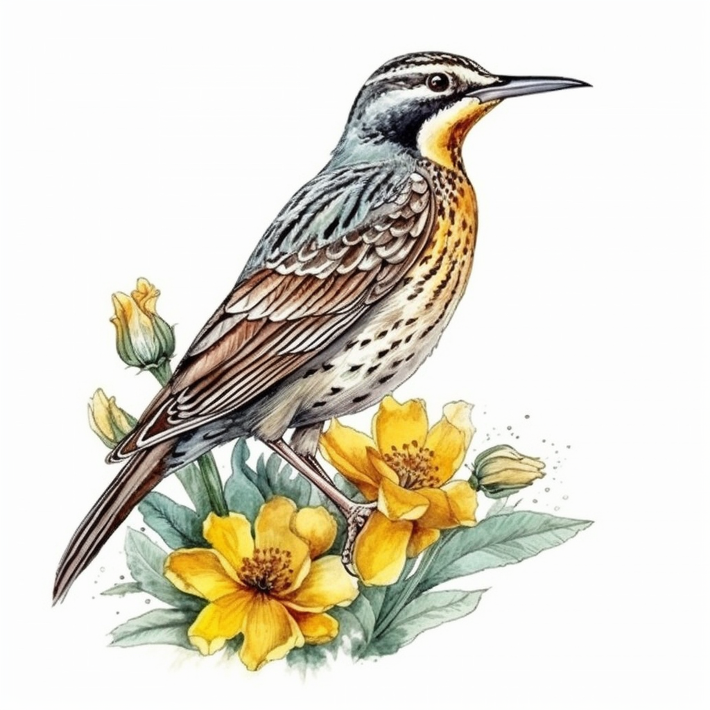 Montana Western Meadowlark bird Bitterroot flower  Vinyl Decal Sticker for Car, Laptop, Tumbler and more # 008675