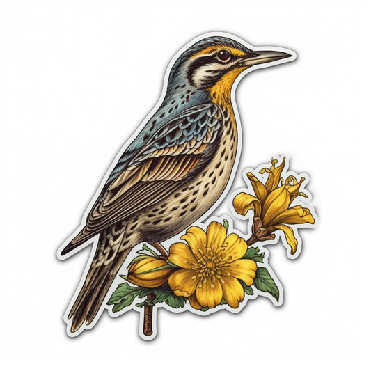 Montana Western Meadowlark bird Bitterroot flower  Vinyl Decal Sticker for Car, Laptop, Tumbler and more # 008737