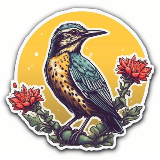 Wyoming Western Meadowlark bird Indian Paintbrush flower  Vinyl Decal Sticker for Car, Laptop, Tumbler and more # 0010042