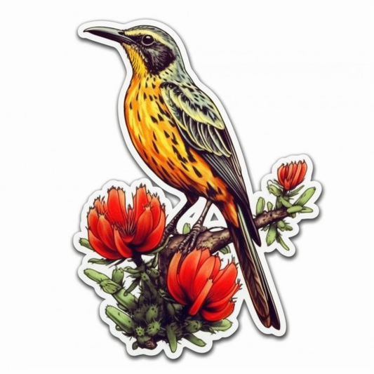 Wyoming Western Meadowlark bird Indian Paintbrush flower  Vinyl Decal Sticker for Car, Laptop, Tumbler and more # 0010031