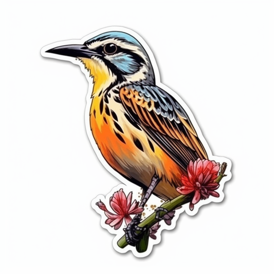 Wyoming Western Meadowlark bird Indian Paintbrush flower  Vinyl Decal Sticker for Car, Laptop, Tumbler and more # 0010048