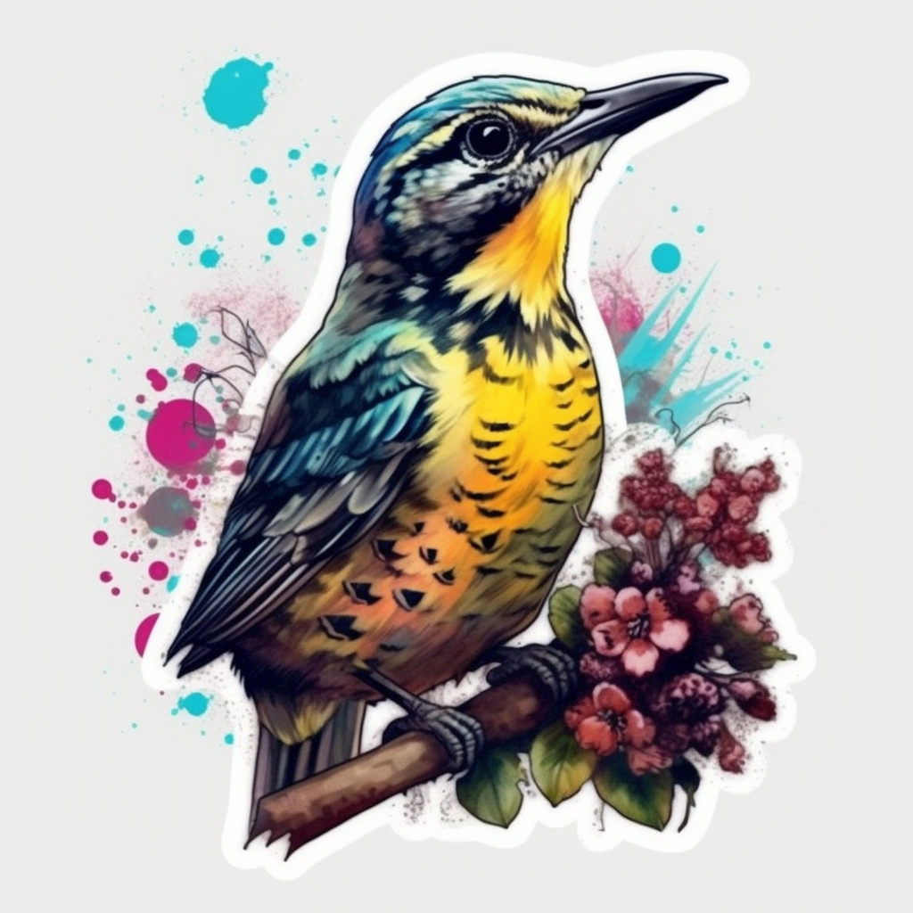 Oregon Western Meadowlark bird Oregon Grape flower  Vinyl Decal Sticker for Car, Laptop, Tumbler and more # 009244