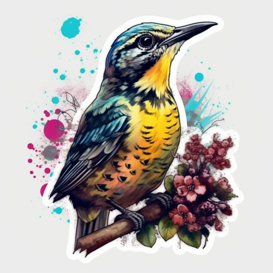Oregon Western Meadowlark bird Oregon Grape flower  Vinyl Decal Sticker for Car, Laptop, Tumbler and more # 009244