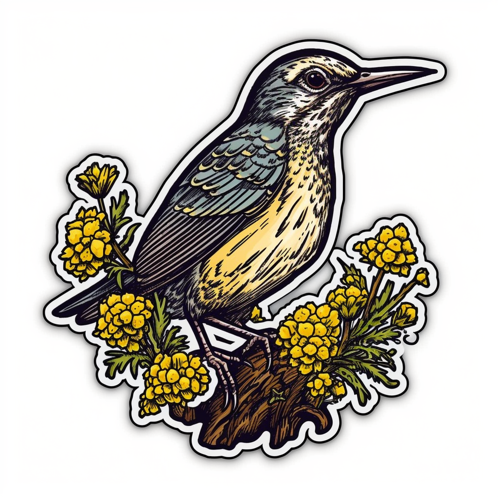 Oregon Western Meadowlark bird Oregon Grape flower  Vinyl Decal Sticker for Car, Laptop, Tumbler and more # 009273
