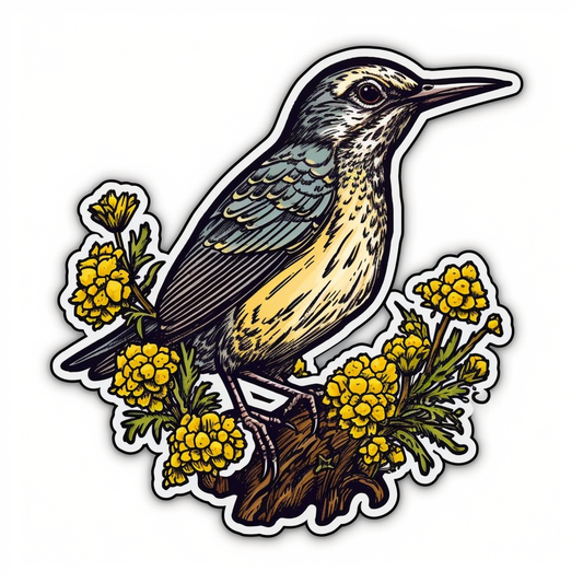 Oregon Western Meadowlark bird Oregon Grape flower  Vinyl Decal Sticker for Car, Laptop, Tumbler and more # 009273