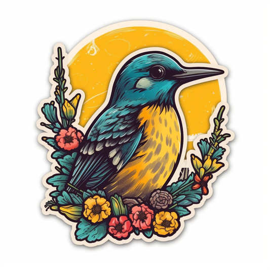 Oregon Western Meadowlark bird Oregon Grape flower  Vinyl Decal Sticker for Car, Laptop, Tumbler and more # 009232