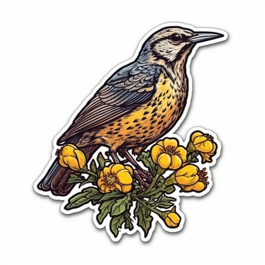 Oregon Western Meadowlark bird Oregon Grape flower  Vinyl Decal Sticker for Car, Laptop, Tumbler and more # 009253