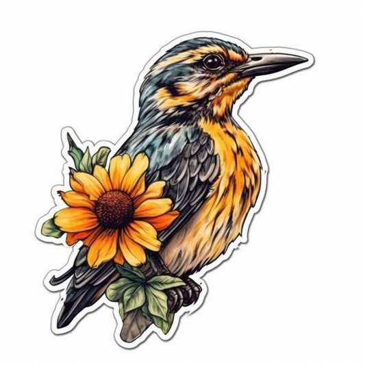 Kansas Western Meadowlark bird Sunflower flower  Vinyl Decal Sticker for Car, Laptop, Tumbler and more # 008534