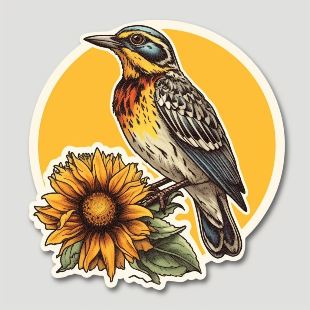 Kansas Western Meadowlark bird Sunflower flower  Vinyl Decal Sticker for Car, Laptop, Tumbler and more # 008568