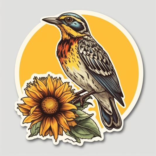 Kansas Western Meadowlark bird Sunflower flower  Vinyl Decal Sticker for Car, Laptop, Tumbler and more # 008568