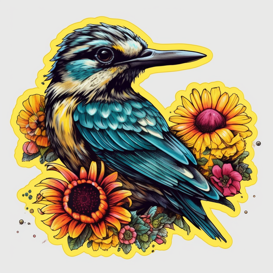Kansas Western Meadowlark bird Sunflower flower  Vinyl Decal Sticker for Car, Laptop, Tumbler and more # 008558