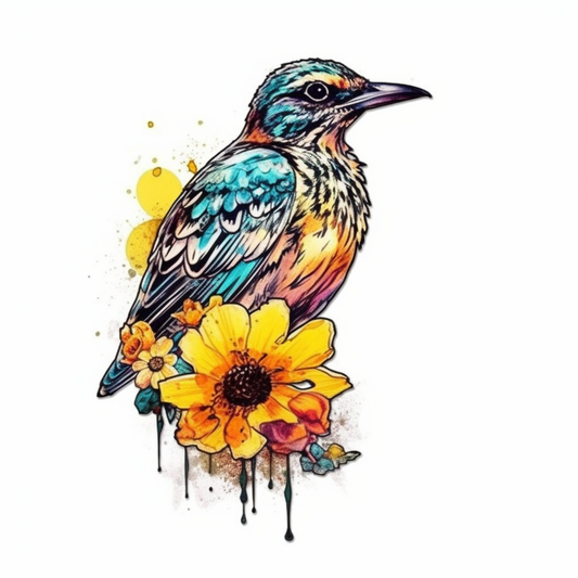 Kansas Western Meadowlark bird Sunflower flower  Vinyl Decal Sticker for Car, Laptop, Tumbler and more # 008567