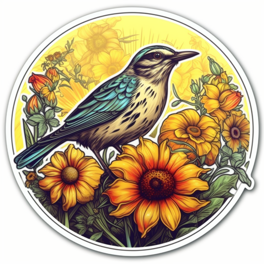 Kansas Western Meadowlark bird Sunflower flower  Vinyl Decal Sticker for Car, Laptop, Tumbler and more # 008584
