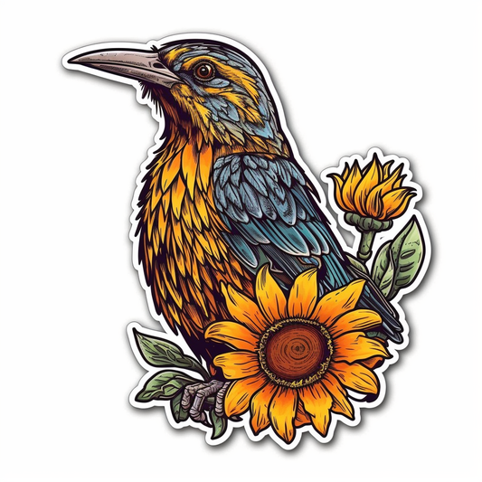 Kansas Western Meadowlark bird Sunflower flower  Vinyl Decal Sticker for Car, Laptop, Tumbler and more # 008580