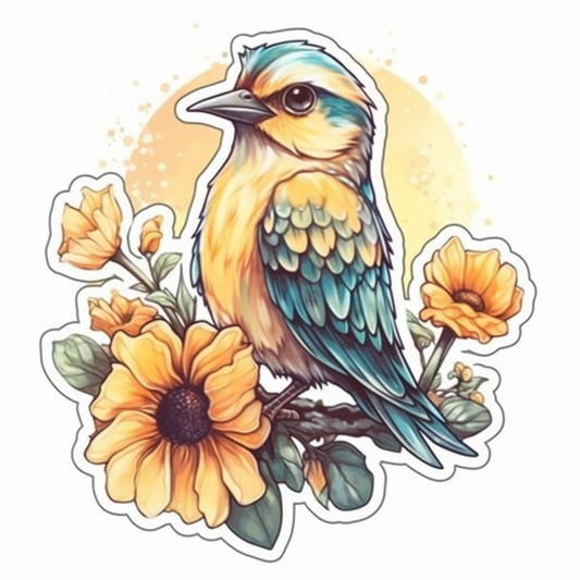 Kansas Western Meadowlark bird Sunflower flower  Vinyl Decal Sticker for Car, Laptop, Tumbler and more # 008571