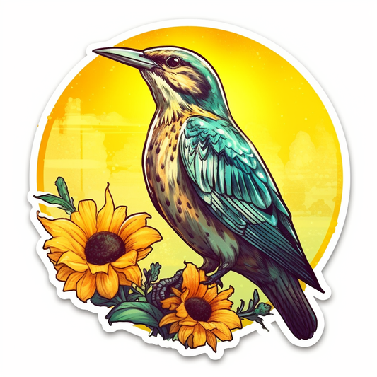 Kansas Western Meadowlark bird Sunflower flower  Vinyl Decal Sticker for Car, Laptop, Tumbler and more # 008566